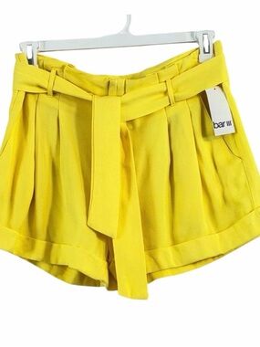 Bar III Yellow Tie Waist Cuffed Hem Shorts Size L NWT